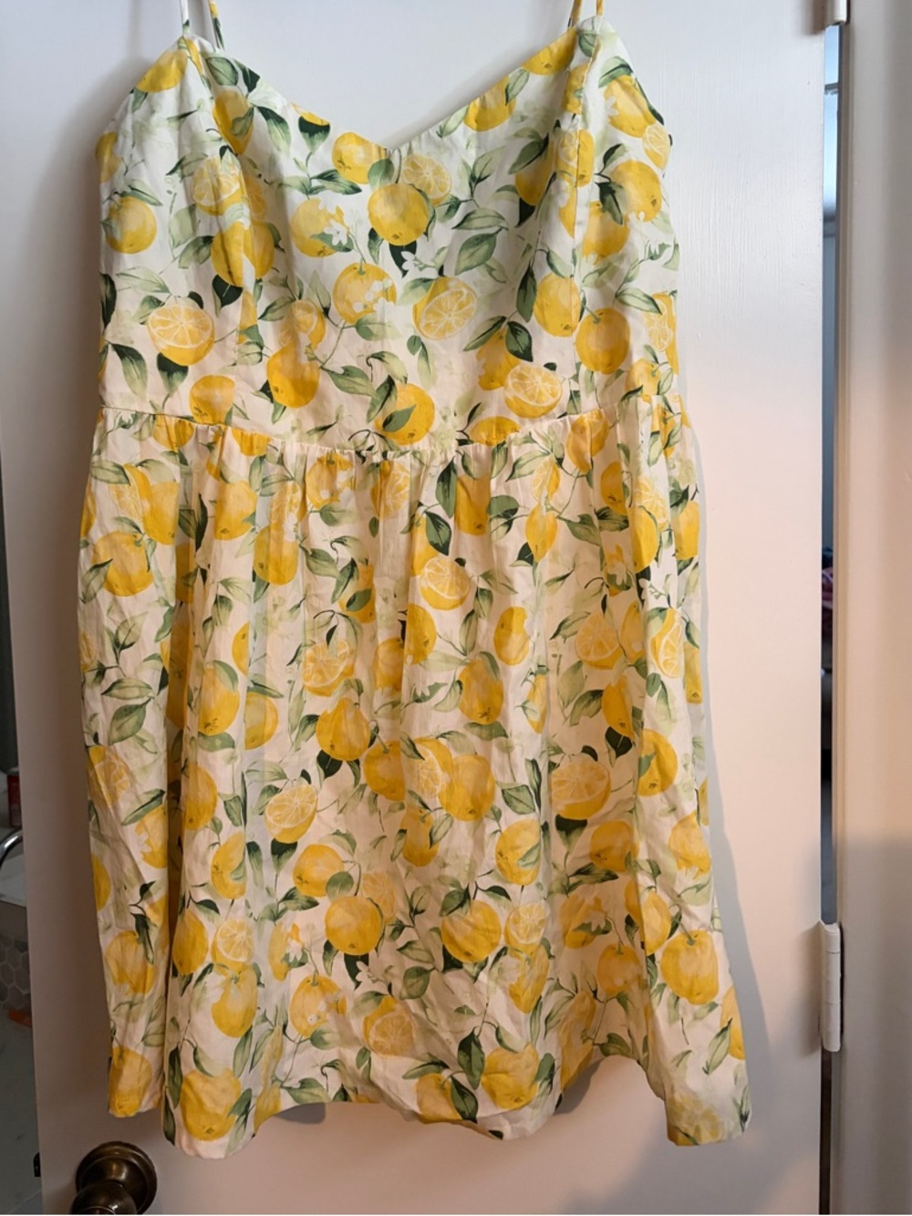 H&M Lemon-Print Smocked Spaghetti Strap Sundress - Yellow & Green